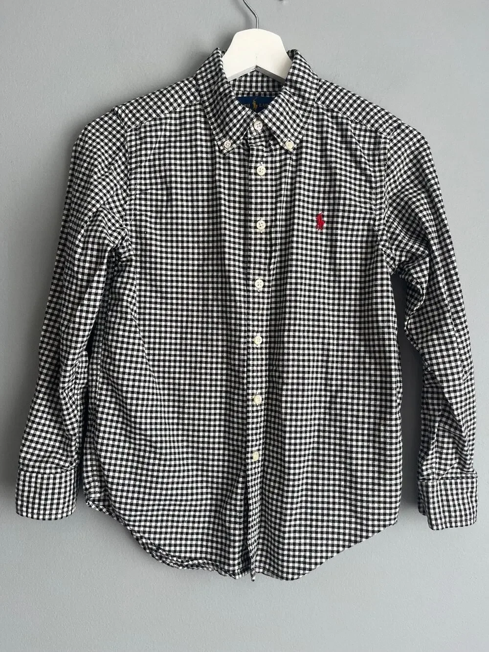Ralph Lauren Kids M 10-12 Black White Gingham Check Button Down Shirt Preppy